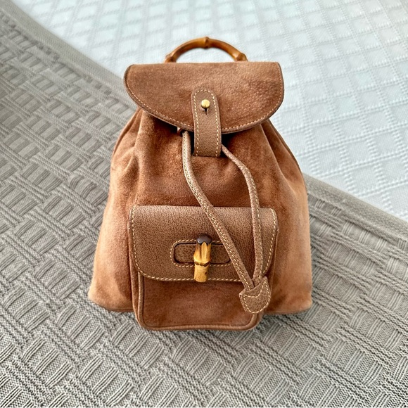 Authentic Gucci Mini Suede Bamboo Backpack - Picture 2 of 16